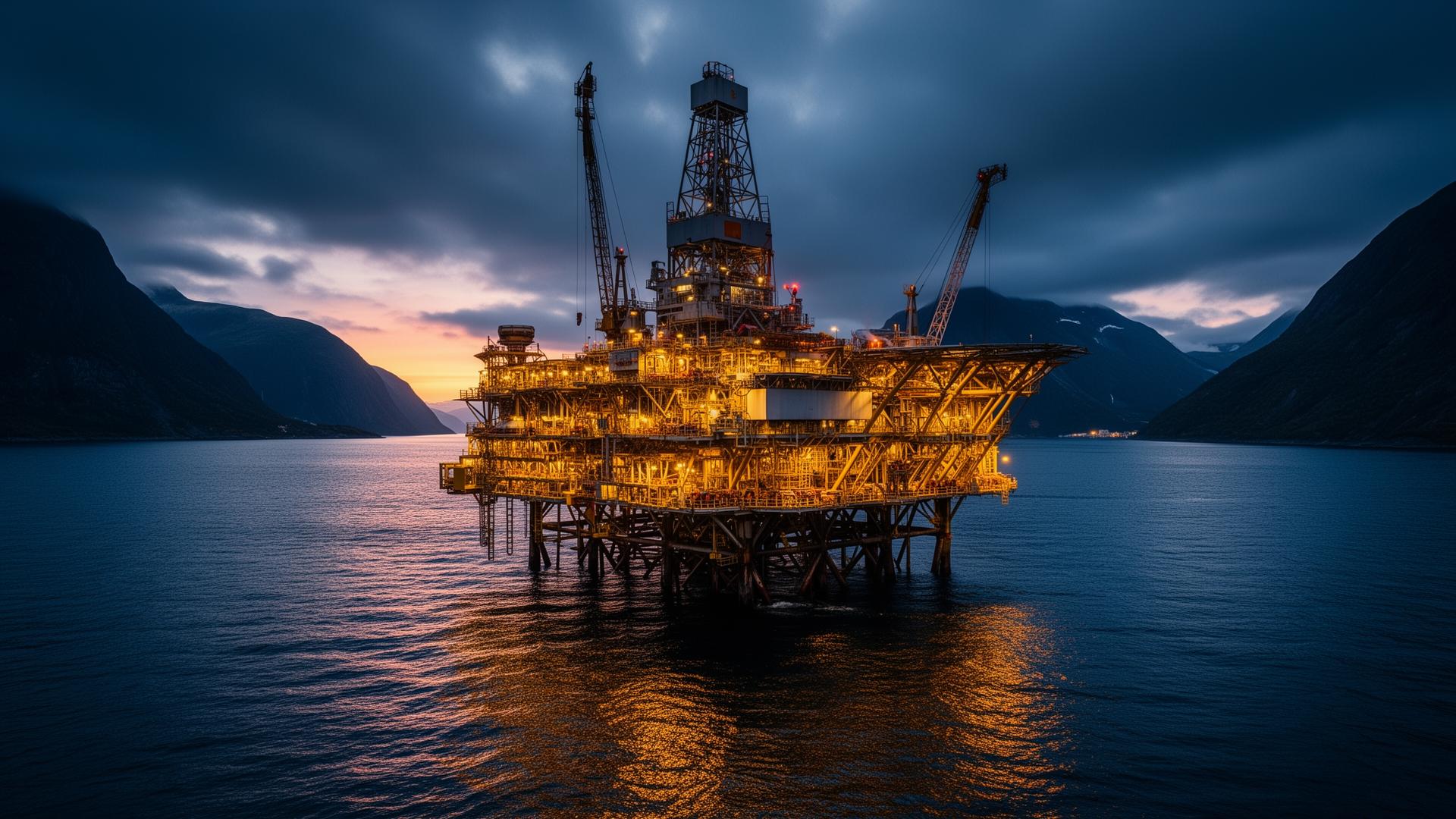 Offshore-installasjon i skumring